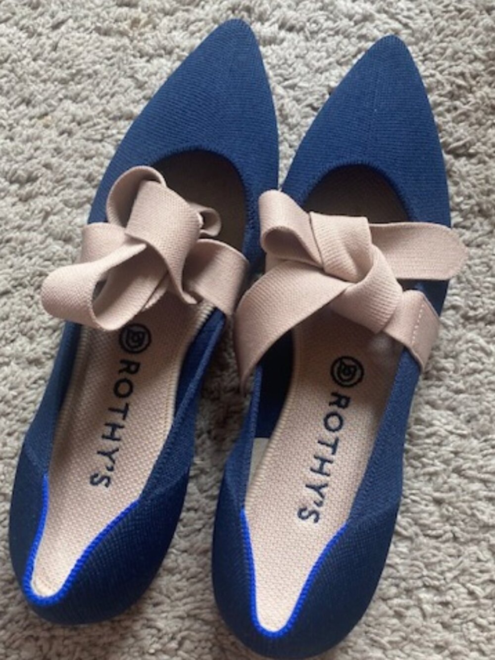 Rothy's The Point Mary Jane Sapphire Blue Blush Bow Flats Size 11 Retired